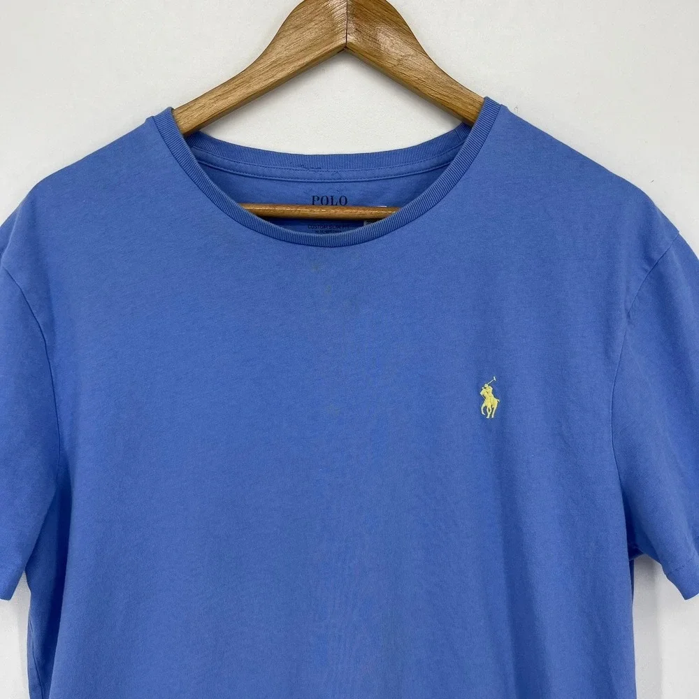 Polo Ralph Lauren Mens Custom Slim Fit Blue T-Shirt Large Yellow Pony Logo